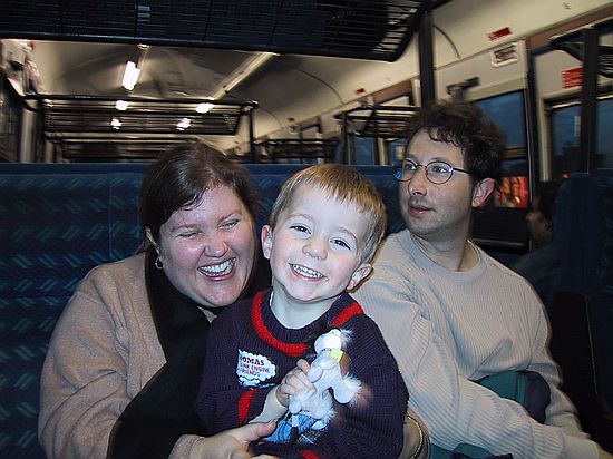 Pam, Alexander and Dan on train from London