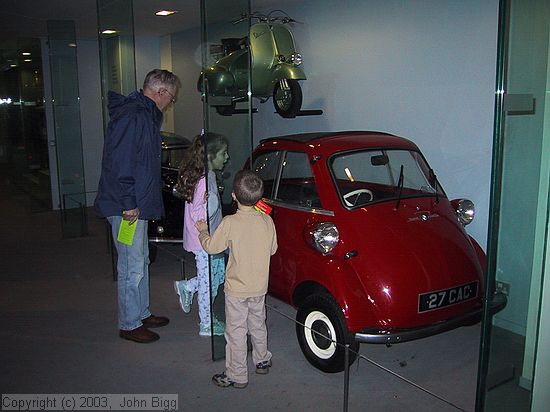 Grandpa, Gemma and Alex<br />Bubble car like Grandpa used to have<br />Science Museum